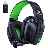Vakedy Wireless Gaming Headset for PS5, PC, PS4, Switch, Mac, 2.4GHz USB Dongle & Bluetooth 5.3 Over Ear Headphones with Noise Canceling Mic, 50mm Dynamic Driver, 50H Battery (Black/Green)