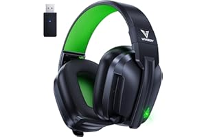 Vakedy Wireless Gaming Headset for PS5, PC, PS4, Switch, Mac, 2.4GHz USB Dongle & Bluetooth 5.3 Over Ear Headphones with Noise Canceling Mic, 50mm Dynamic Driver, 50H Battery (Black/Green)