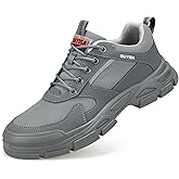 MOLLYBLOS Steel Toe Shoes for Men,Lightweight Non Slip Work Shoes for Men,Indestructible Steel Toe Boots,Industry Construction Safety Work Boots. Grey