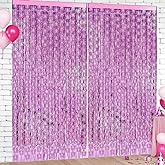 Yeaqee 4 Pcs Foil Fringe Backdrop, Purple Tinsel Curtains Pink Butterfly Foil Curtain for Party Decoration Photo Booth Prop Bachelorette Party Birthday Bridal Shower Wedding Grad Supplies