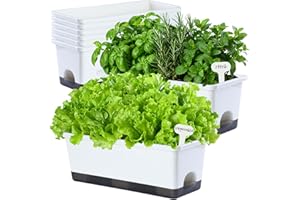 Self-Watering Planters with Drainage Holes & Trays, 8 Pcs 17 Inch Rectangle Window Box, Indoor Outdoor Flower Pots for Garden