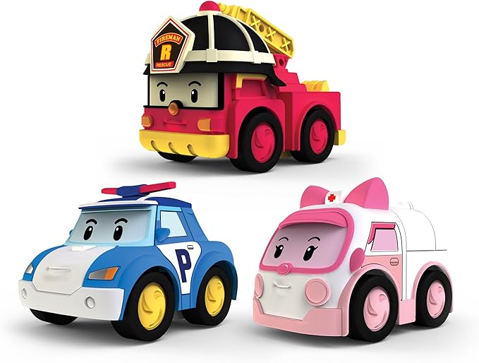 Robocar Poli 83197 Pack de 3 véhicules à friction (Ambre, poli, Roy