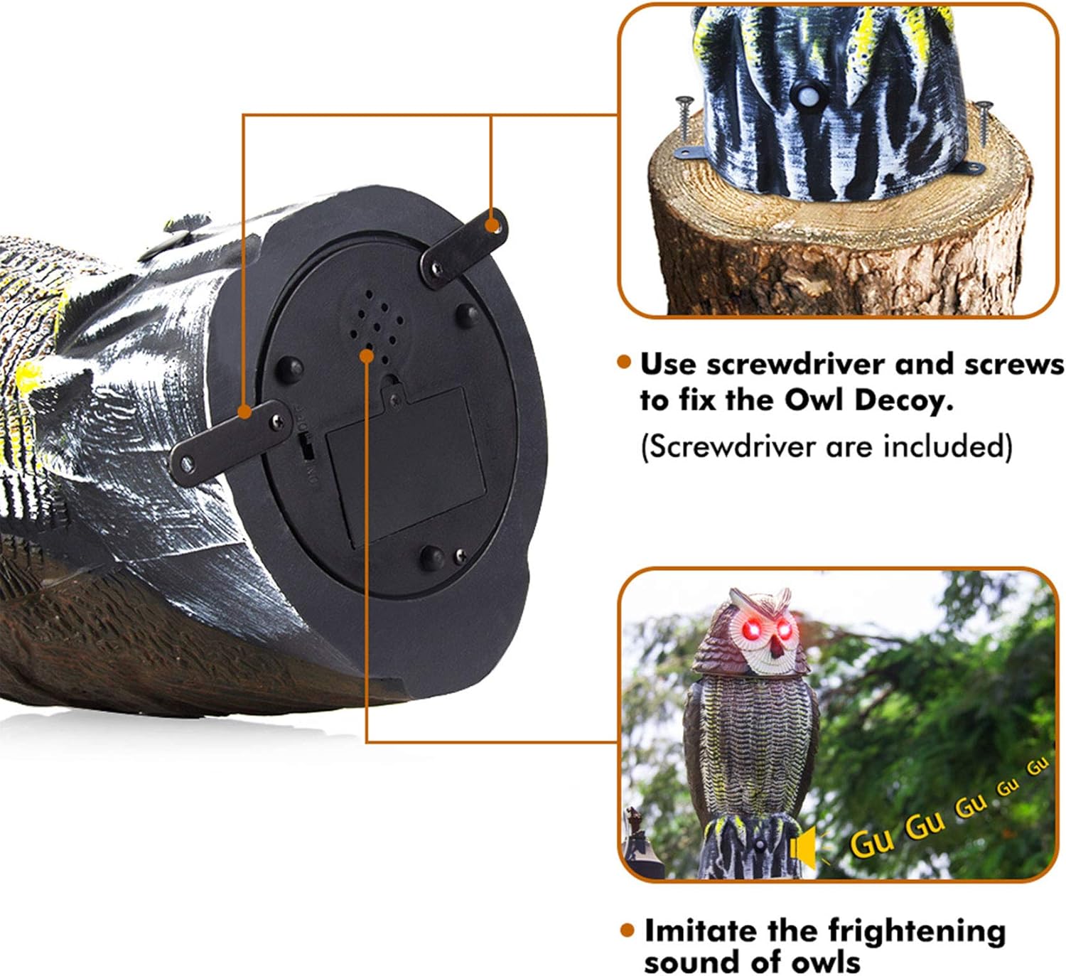 Redeo Solar Powered Owl Decoy Scarecrow Bird Repellent Rabbit Repeller with Flashing Eyes & Scary Sound & Rotating Head 10-16 ft Motion Activated : Garden & Outdoor