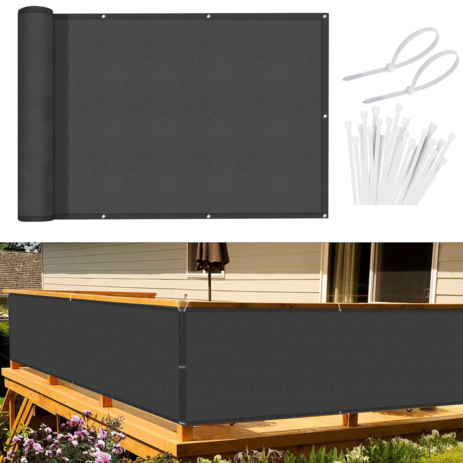 Sunnylaxx Balcony Privacy Screen 80x1000 cm Fence Screen for Balcony and Patio,Balcony Cover, PES(170g/㎡) Water-Repellent Wind Protection,with Rope and Aluminium Eyelets Anthracite