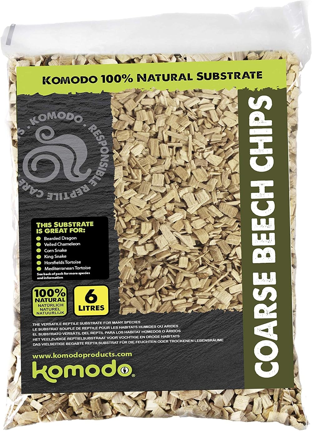 Komodo Coarse Beech Chips Substrate for Reptiles 6L Premium Bedding