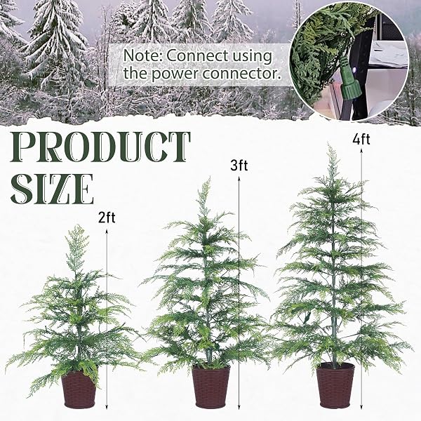 CINNVOICE CHRISTMAS 3FT 4FT 5FT POTTED PRE-LIT TWINKLE LED CYPRESS NORFOLK ARTIFICIAL CHRISTMAS TREE, FAUX POTTED PLANTS WITH A WOVEN BASKET BASE FOR FRONT PORCH INDOOR OUTDOOR DECOR(CYPRESS TREE)