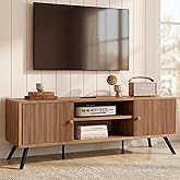 COMHOMA TV Stand for Living Room, Mid Century Modern Entertainment Center for 55/60/65 Inch TVs, Retro Brown TV Console with Fluted Door Cabinets and Open Adjustable Shelve Storage for Bedroom (53In)