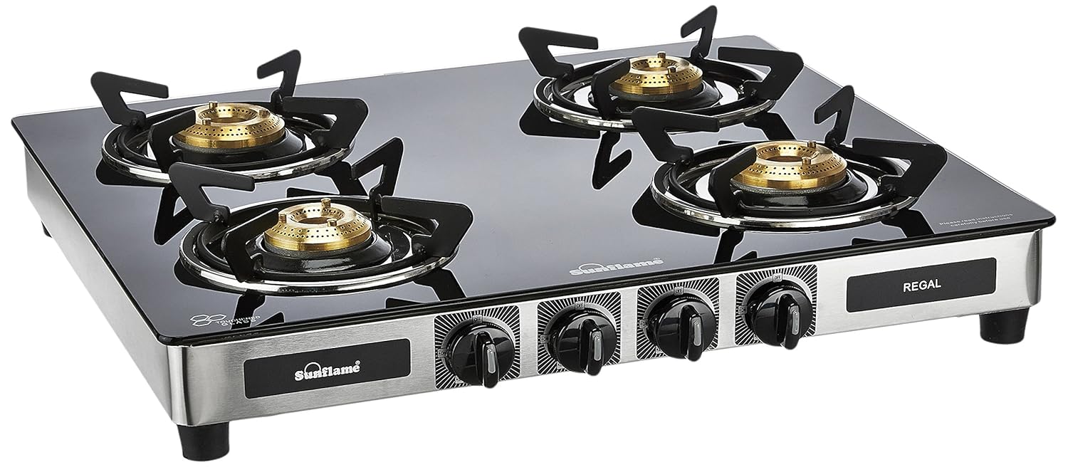 Glass Top 4 Burner Manual Ignition Gas Stove Sunflame Best Price