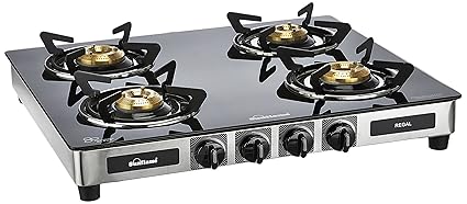 Sunflame GT Regal Stainless Steel 4 Burner Gas Stove, Black