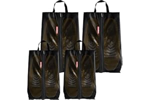 Lazebox 4 Packs Travel Essentials Shoe Bags for Travel, Waterproof Portable Shoe Bags with Sturdy Zipper, Shoe Storage Organizer Shoe Pouch with Handle, Black