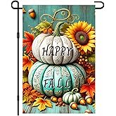 BlissYard Happy Fall Garden Flag 12x18 Inch Stacked Pumpkins Sunflower Flag Autumn Leaves Seasonal Outdoor Yard Decor House Banner Porch Lawn Patio Home Decoration