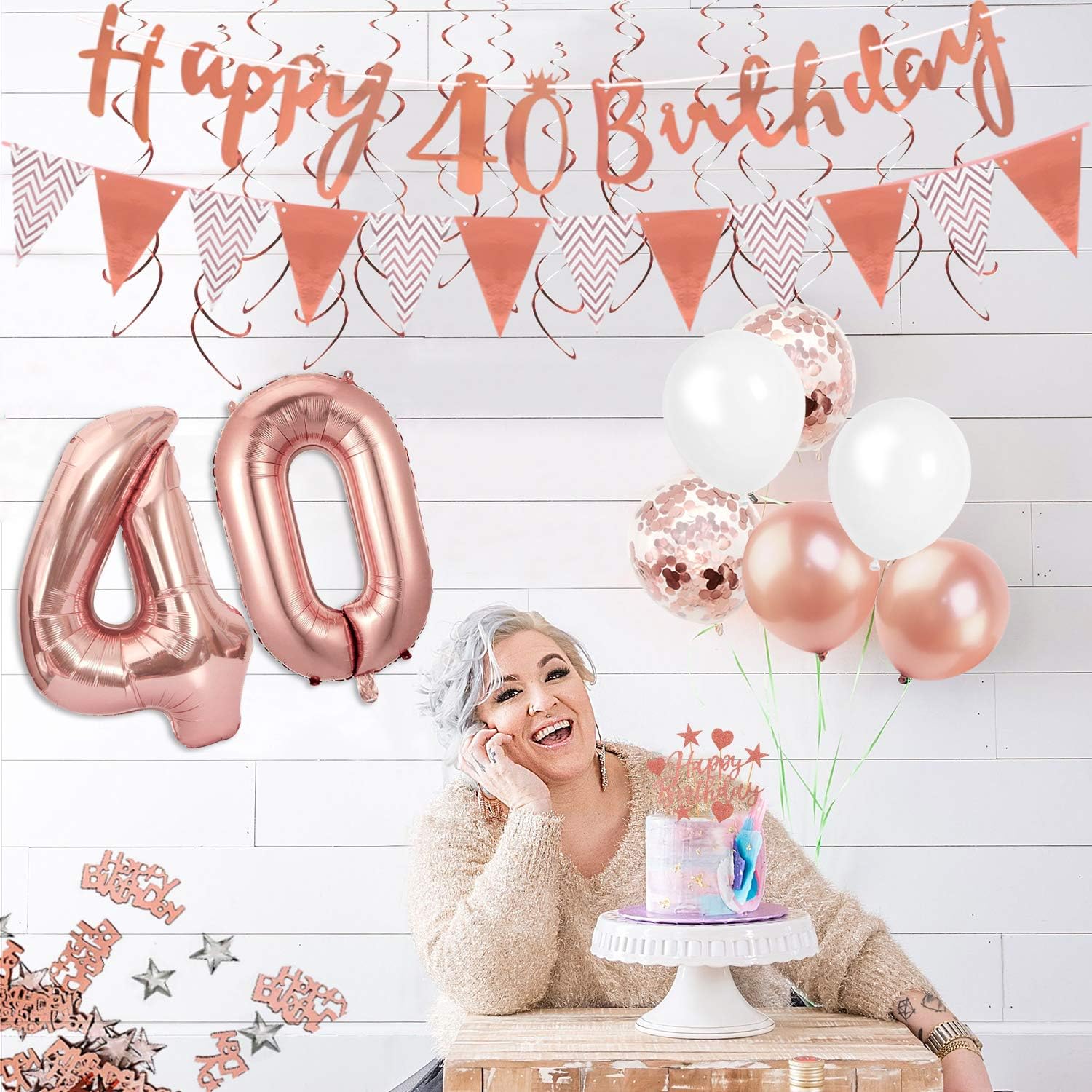 Fournitures De Loisirs Creatifs Balloons Trentonsmilesdental Ca 40 Joyeux Anniversaire Banniere Triangle Drapeau Bannieres 6pcs Tourbillon Suspendu Ballon Chiffre Gateau Decorations Confetti Femmes Filles Humairc 40 Ans Decorations Anniversaire Or Rose
