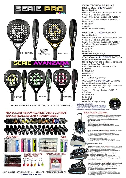 nomascrash Protector Pala/Raqueta de Padel Padlle 100% Carbono Talla XL No+Crash Crash
