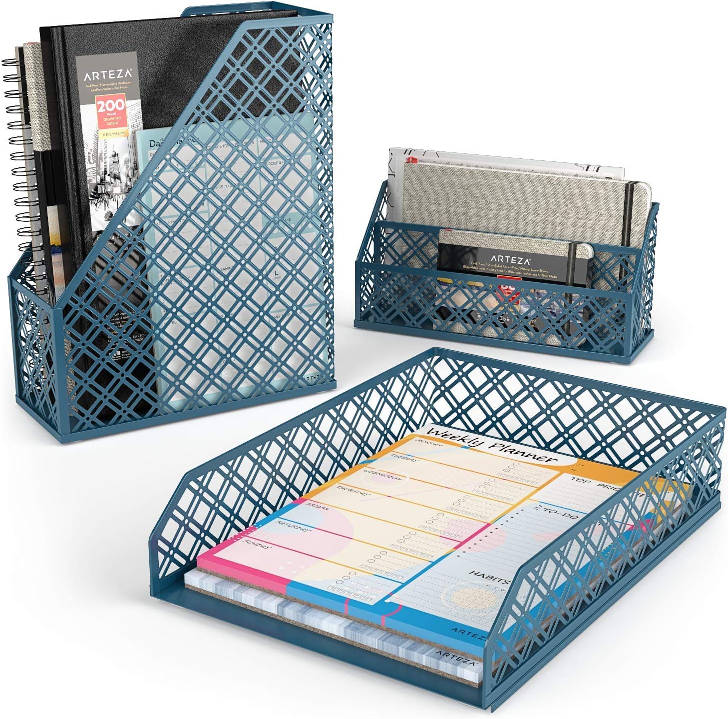 Arteza Desk Organizer Accessories Set in Rose Gold, 6-Piece Includes Pencil Cup Holder, Letter Sorter, Letter Tray, Magazine Holder, Name Card Holder, Sticky Note Holder for Home or Office : Office Products