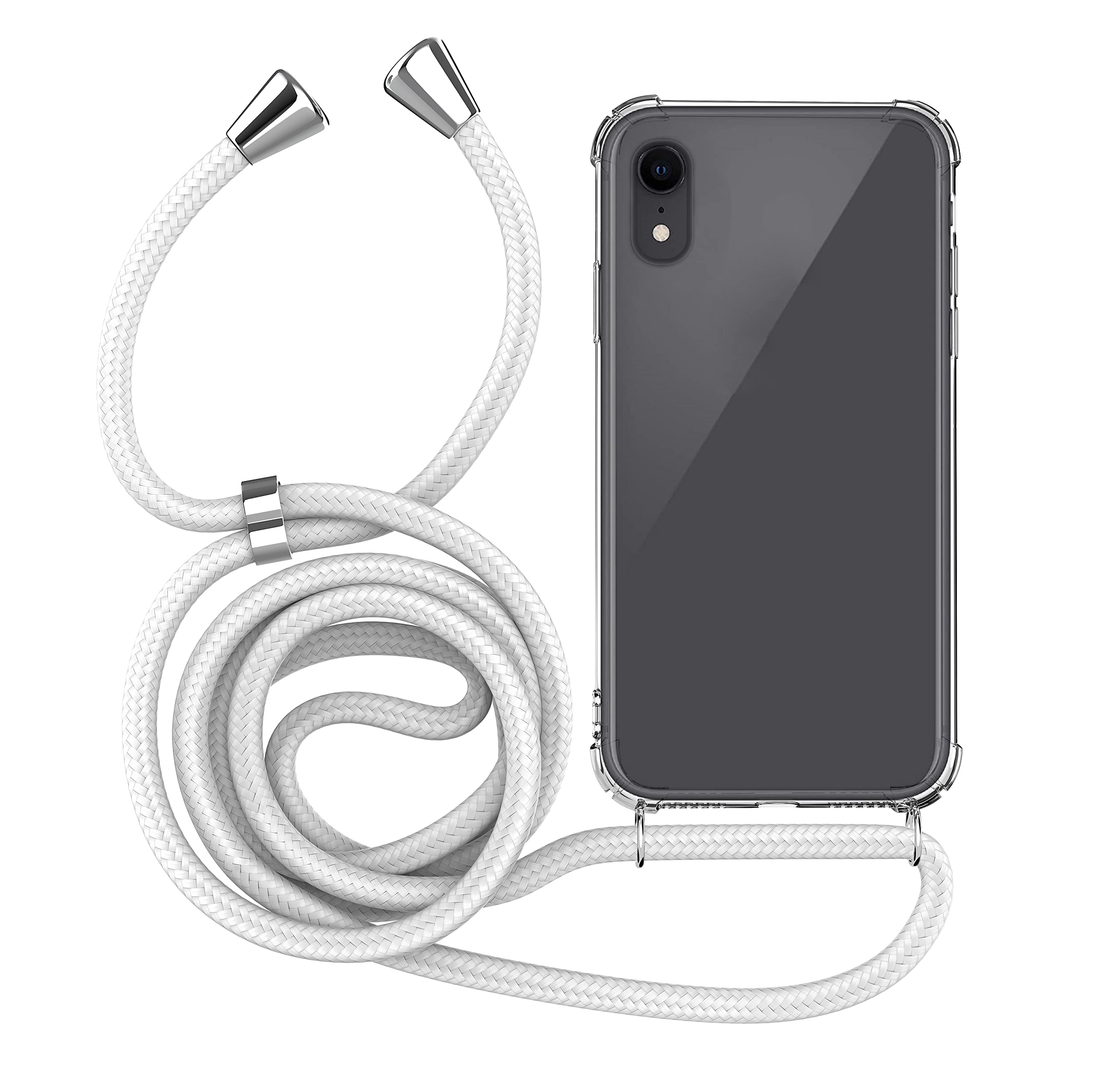 MyGadget Strap Case for Apple iPhone XR - Crossbody Phone Cover - TPU Silicone Case with Neck Holder - Cord Lanyard Carrier with Rope in White