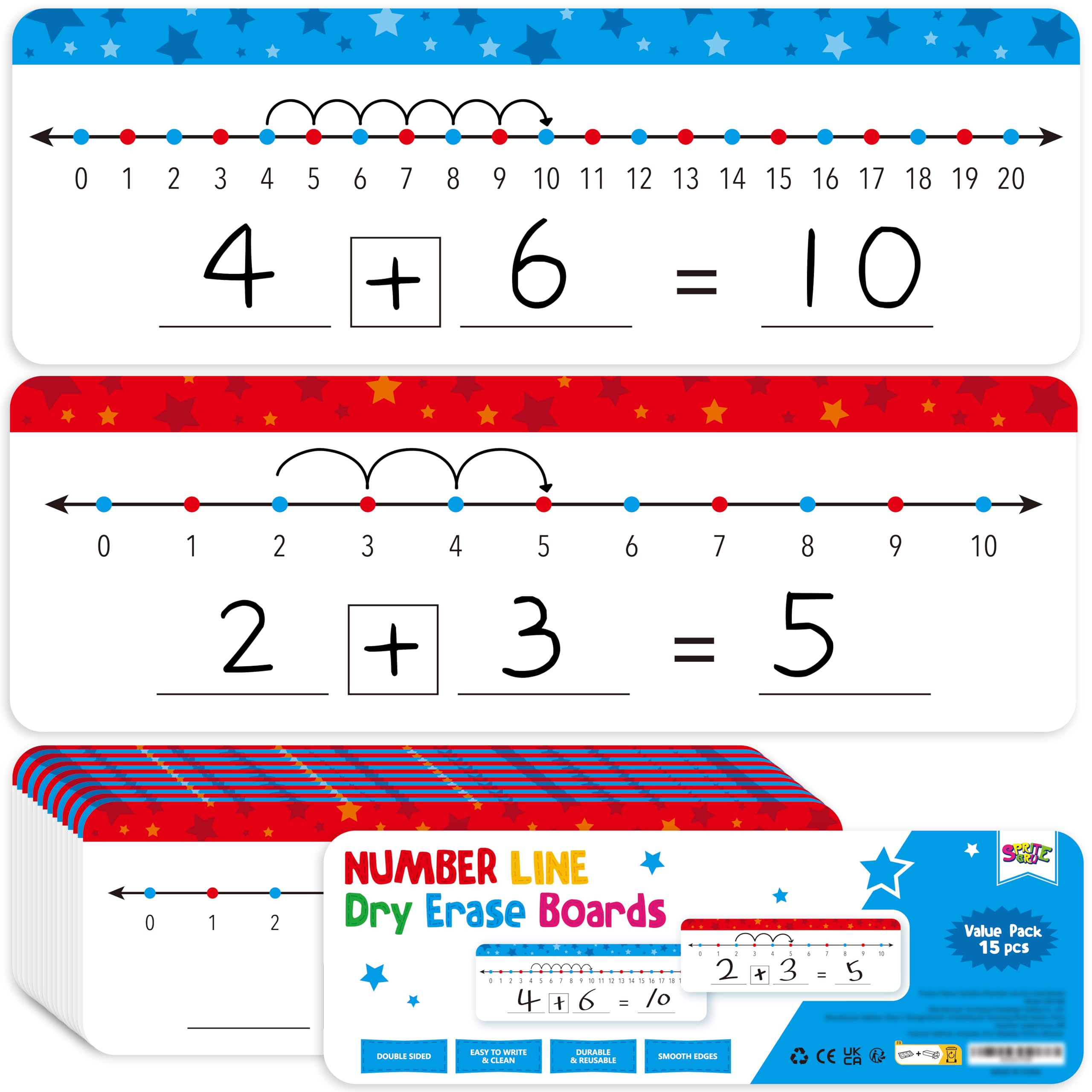 15 PCS Number Line Dry Erase Boards, Double Sided Writable and Erasable Board-0-10 on One Side & 0-20 on Other Side Math White Board for Kids, Students, Classroom and Home (12” x 4”) — image 1