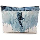 Yomisex Ocean Beach Whale Shark Makeup Bag, Nautical Beachy Shark Cosmetic Bags Toiletry Bag for Women, Ocean Themed Gifts, Blue Coastal Sea Animal Makeup Pouch
