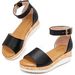 Motasha Lightweight Girls Platform Sandals Wedge Heels Little Big Kids | Wide Open Toe, Comfortable Ankle Strap, Mild Arch Su