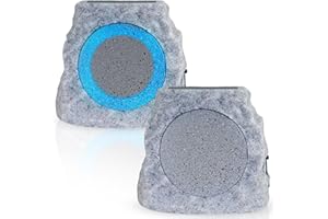 NiceBuy Solar Rock Speakers Outdoor Water-Resistant 2-Pack Solar Powered Rock Speaker with Lights RGB and TWS Pair for Patio Outside Garden BBQ Deck