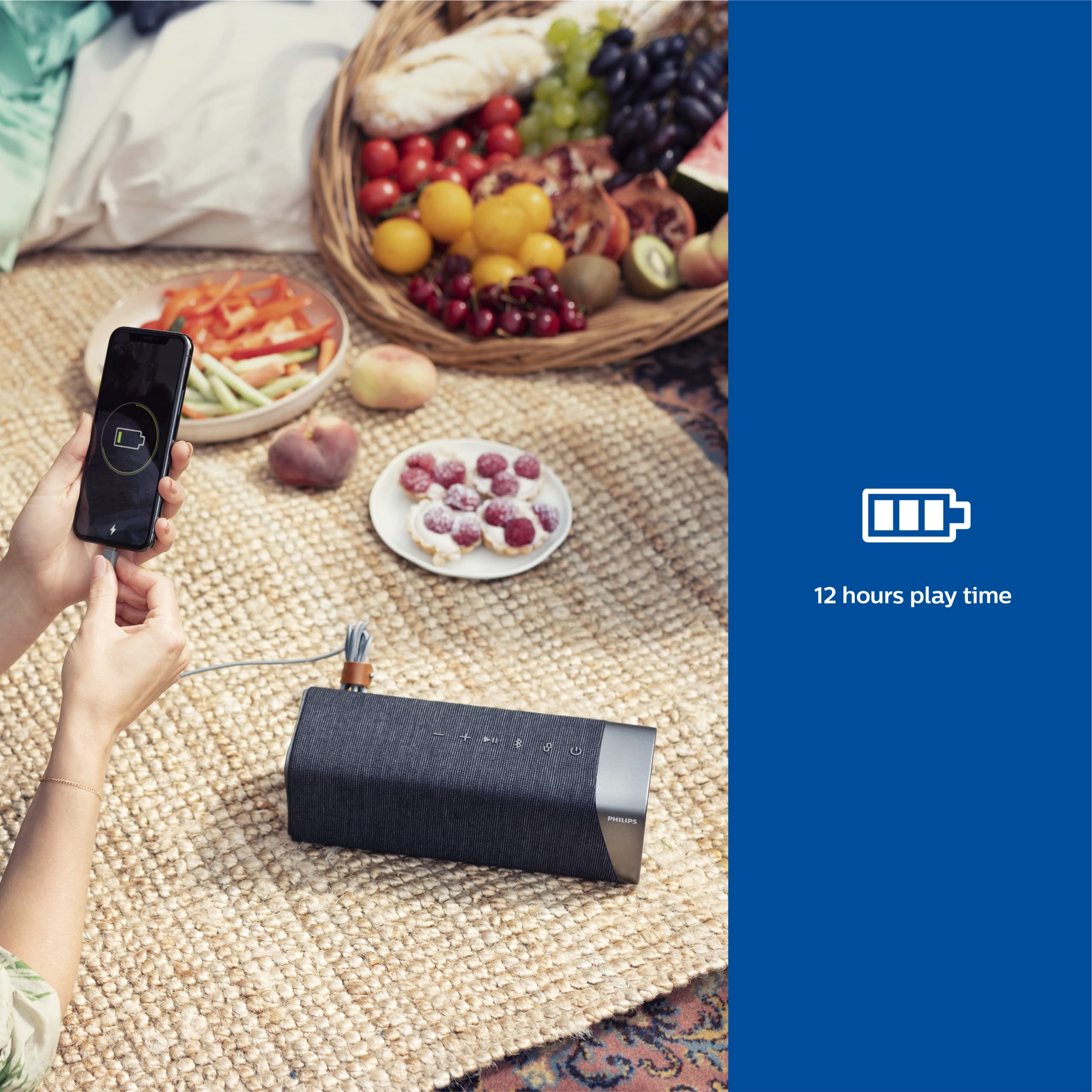 Philips S5505 Wireless Bluetooth Speaker with Large Bold Sound, Up to 12 Hours Playtime, IPX7 Waterproof, Medium, TAS5505