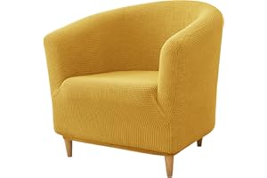 PENDEJATO Stretch Tub Chair Covers, 1-Piece Club Chair Slipcover Soft Jacquard Barrel Chair Cover Armchair Slipcovers Furniture Protector for Living Room (Yellow)