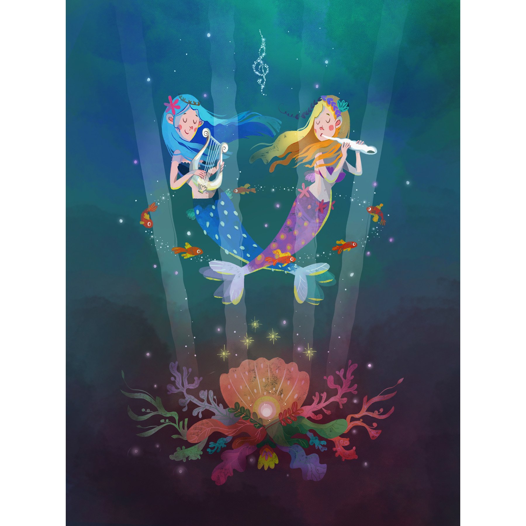 Wee Blue Coo Mermaids Kids Music Art Large Art Print Poster Wall Decor 18x24 inch — image 1