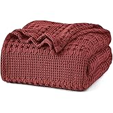 PHF 100% Cotton Waffle Weave Blanket Queen Size for Bed, Soft Lightweight & Breathable for Spring and Summer, All-Season Comfort, Luxury Aesthetic Blanket for Home Decor, 90"x90", Wine Red