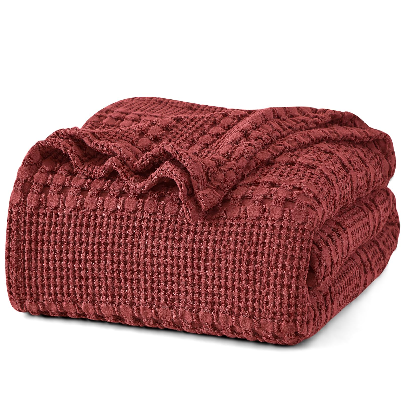 PHF 100% Cotton Waffle Weave Blanket Twin Size for Bed, Soft Lightweight & Breathable, All-Season Comfort, Luxury Aesthetic Christmas Blanket for Home Decor, 66"x90", Wine Red Image