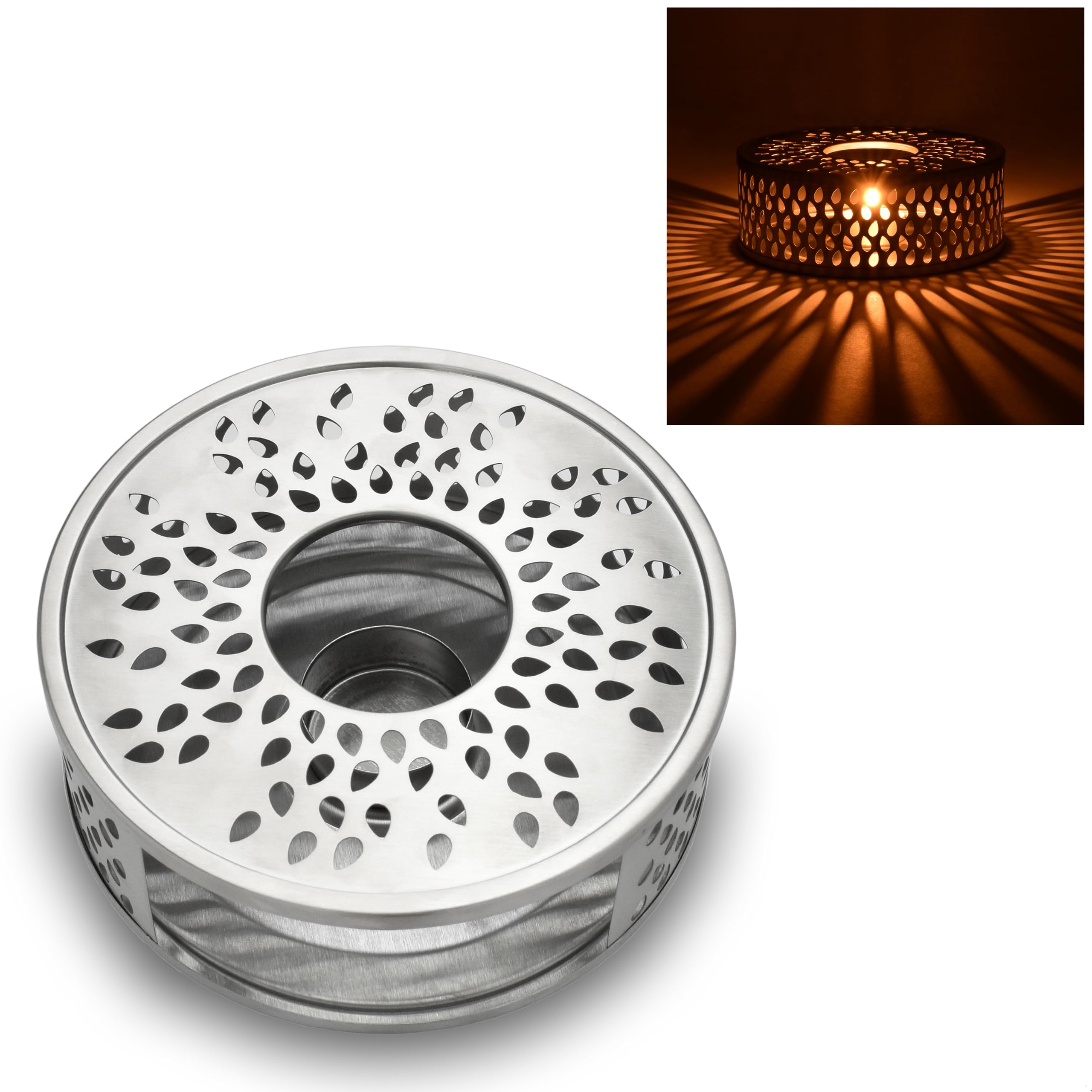 Creano Tea Pot Warmer - Made of Stainless Steel with Tea Light Holder - Tea Warmer, Coffee Warmer, Tea Light - Stable Does Not Rattle - Suitable for All Teapots