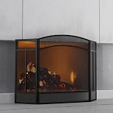 Fire Beauty 3 Panel Arch Top Fireplace Screen Fire Screen Spark Guard Cover | 3 Panel Foldable; Anti Pinch Piano Hinge; Safe Design; Powder Coated; Dense Mesh; Heavy Duty; 48x29; Black; No Assembly