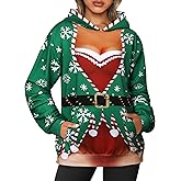 Womens Ugly Christmas Hoodies Long Sleeve Funny Graphic Xmas Sweatshirts Cute Loose Comfy Casual Sweater Shirts