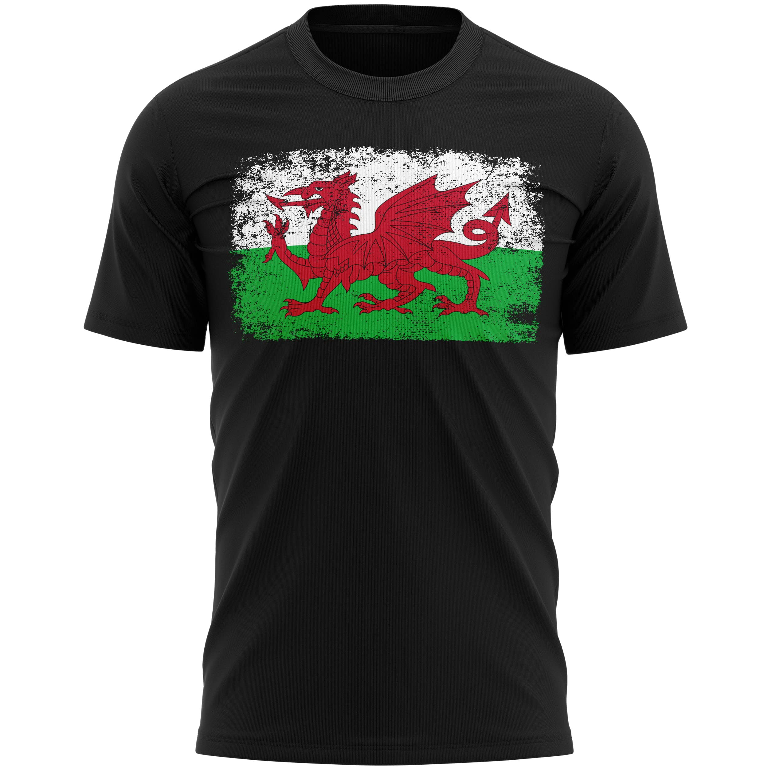 Purple Print House Wales Rugby Flag T Shirt, Cymru Gifts for Rugby Fan, Welsh Shirts for Men, L, Black