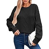 SunnyMelody Womens Oversized Chunky Cable Knit Sweater Fall 2025 Trendy Cute Slouchy Crew Neck Long Sleeve Pullover Tops