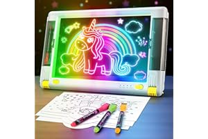 GEOKAY Rechargeable LED Drawing Board, 15 Inch Lumiboard 9-Color Light Modes Neon Art Light Up Writing Tablet Tracing Pad for Kids, Sketching Gift Toy for Teens, 5 Markers, 10 Tracing Sheets