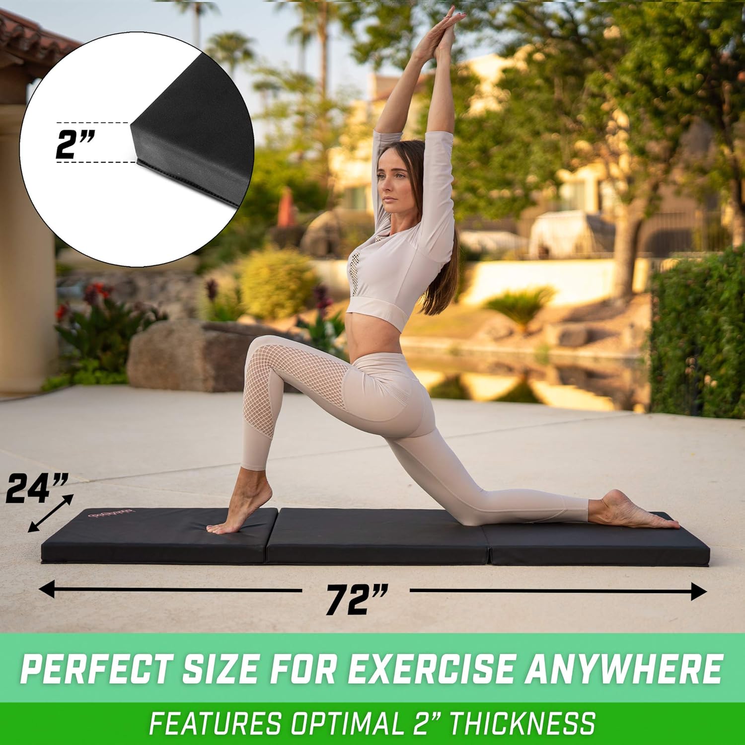 GoSports 6’x2’ Tri-Fold Exercise Fitness Mat - Great for Workouts, Yoga, MMA and More, Black : Sports & Outdoors