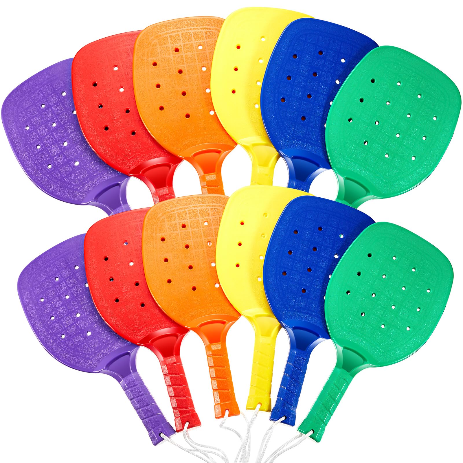 Photo 1 of Seenelling 12 Pcs Plastic Paddleball Racket PE Equipment for Elementary School Paddle Ball Racket with Lanyard Physical Education Classes Equipment 6 Colors, 15.2 x 7.5 Inches (Classic Colors)