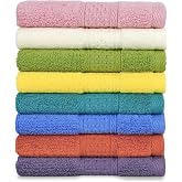 Cleanbear 8 Pack Cotton Washcloths for Showering 13 x 13, 8 Assorted Colors | Soft &amp; Absorbent Wash Cloths for Face &amp; Body, Everyday Bathroom Use, Perfect for Family Members