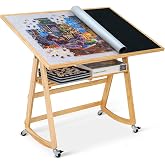 LAVIEVERT 1500 Piece Tilting Puzzle Table with Legs &amp; Cover Mat for Adults | Multiple Adjustable Tilt Angles, Space-Saving Design, Wooden Jigsaw Board with 4 Wheels, Great Assistant for Mom &amp; Elderly