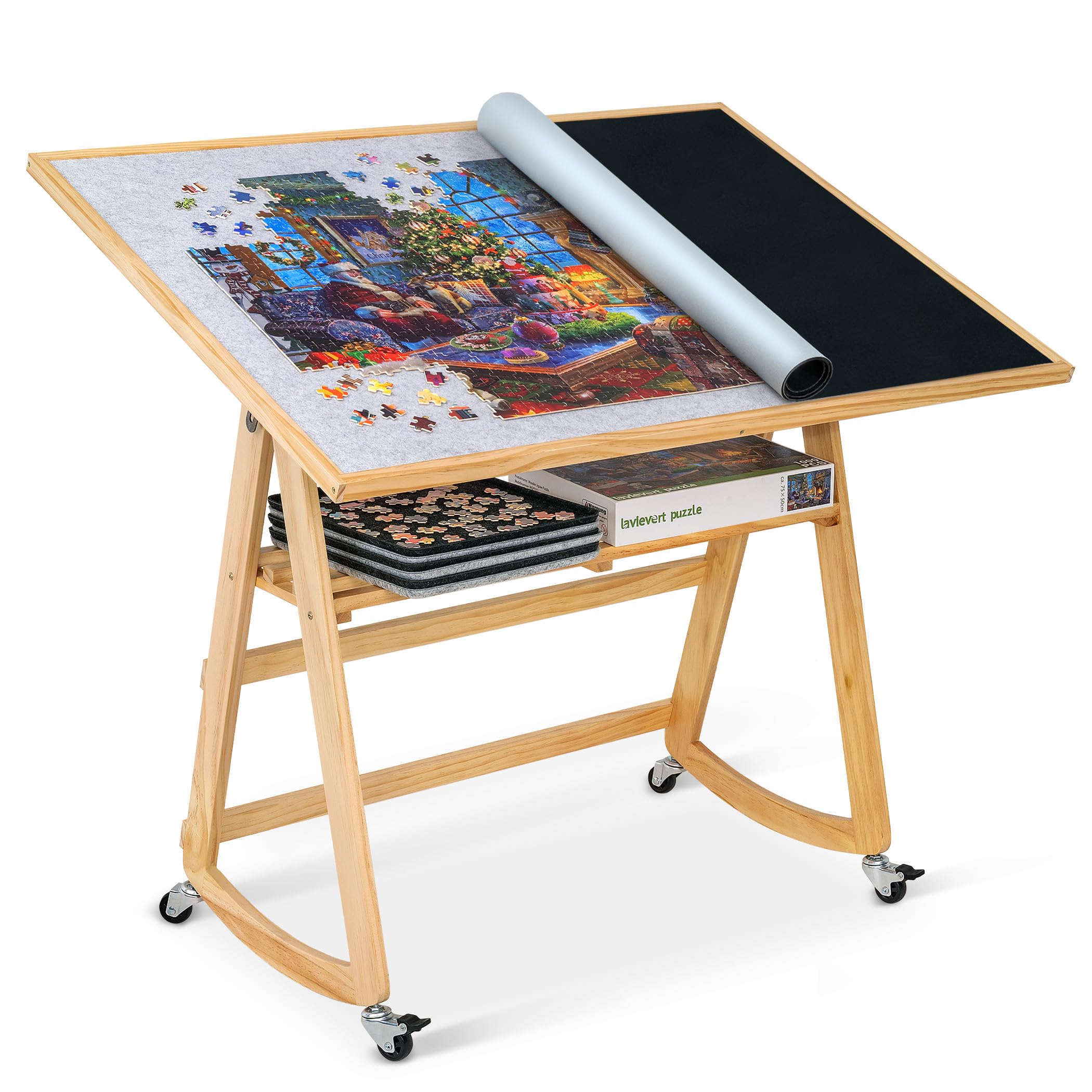 Photo 1 of LAVIEVERT 1500 Piece Tilting Puzzle Table with Legs & Cover Mat, Adjustable Jigsaw Puzzle Board Easel with Storage, Portable Wooden Table with 4 Wheels for Adults, Great Assistant for Mom & Elderly
