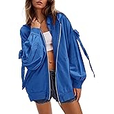 OLAPTA Zip Up Hoodies Women Oversized Bow Tie Long Sleeve Teens Sweatshirts Casual Fall Winter Hooded Jacket with Pocket 2025