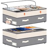 Dolicer 2 Pack Under Bed Storage with Wheels, 6in-10in Height Adjustable Underbed Storage Containers, 92L L Under Bed Drawers Rolling Bin with Clear Lids for Dorm Shoes Clothes Organizers(Grey)