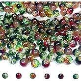 Chuxin 300pcs Crackle Glass Beads for Jewelry Making, 8mm 6 Colors Crystal Glass Bead, Round Spacer Bead, Crafts Crystal Bulk Loose Beads for DIY Craft Earring Necklace Bracelet Jewelry