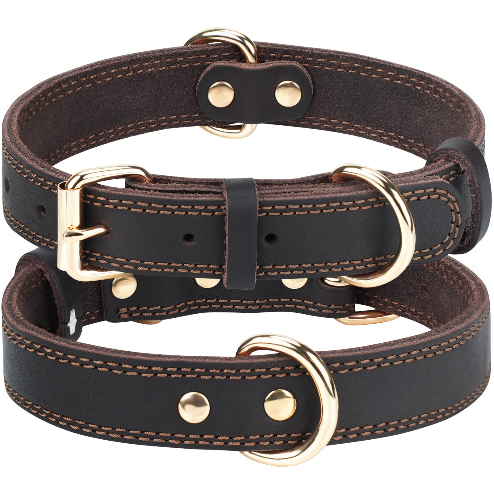 Joytale Genuine Leather Dog Collar with Metal Buckle, Heavy Duty Soft and Durable Leather Collars, Adjustable for Extra Small Dogs, Brown, XS