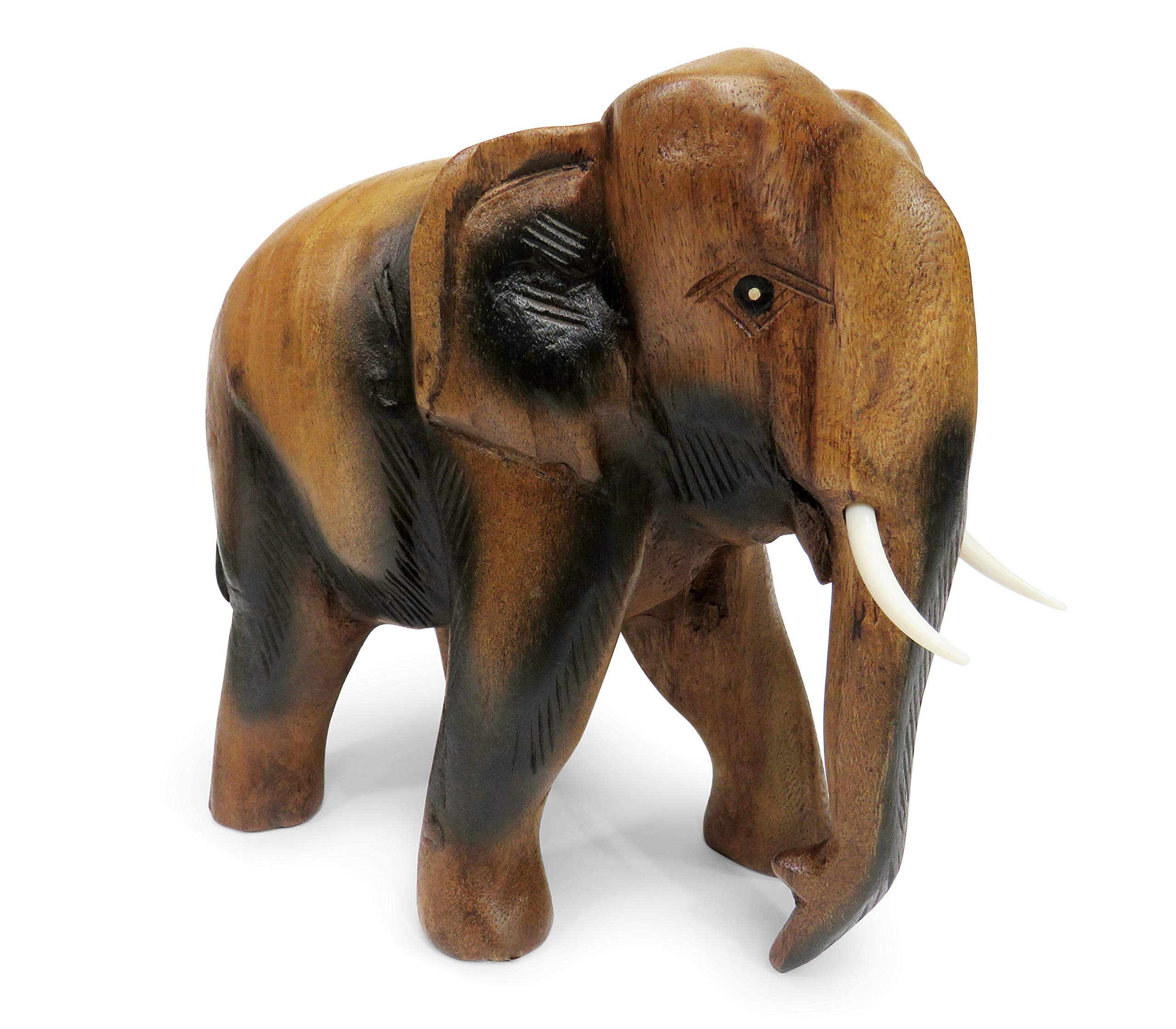 Purity Style Wooden Elephant Ornament Carved Walking (Large 22cm)