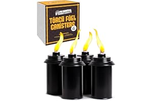 Backyadda Torch Replacement Canisters (12 oz). Compatible with Tiki Torches. Easy Fill Opening. 4-Pack Standard Metal (Without Caps)