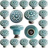 Perphin 1-2/5 inch Ceramic Kitchen Cabinet Knobs for Drawer Dresser Pulls Handles Round Dresser Drawer Handles and Pulls for Home Furniture Decor Ceramic Knobs with 3 Size Screws (20, Green)