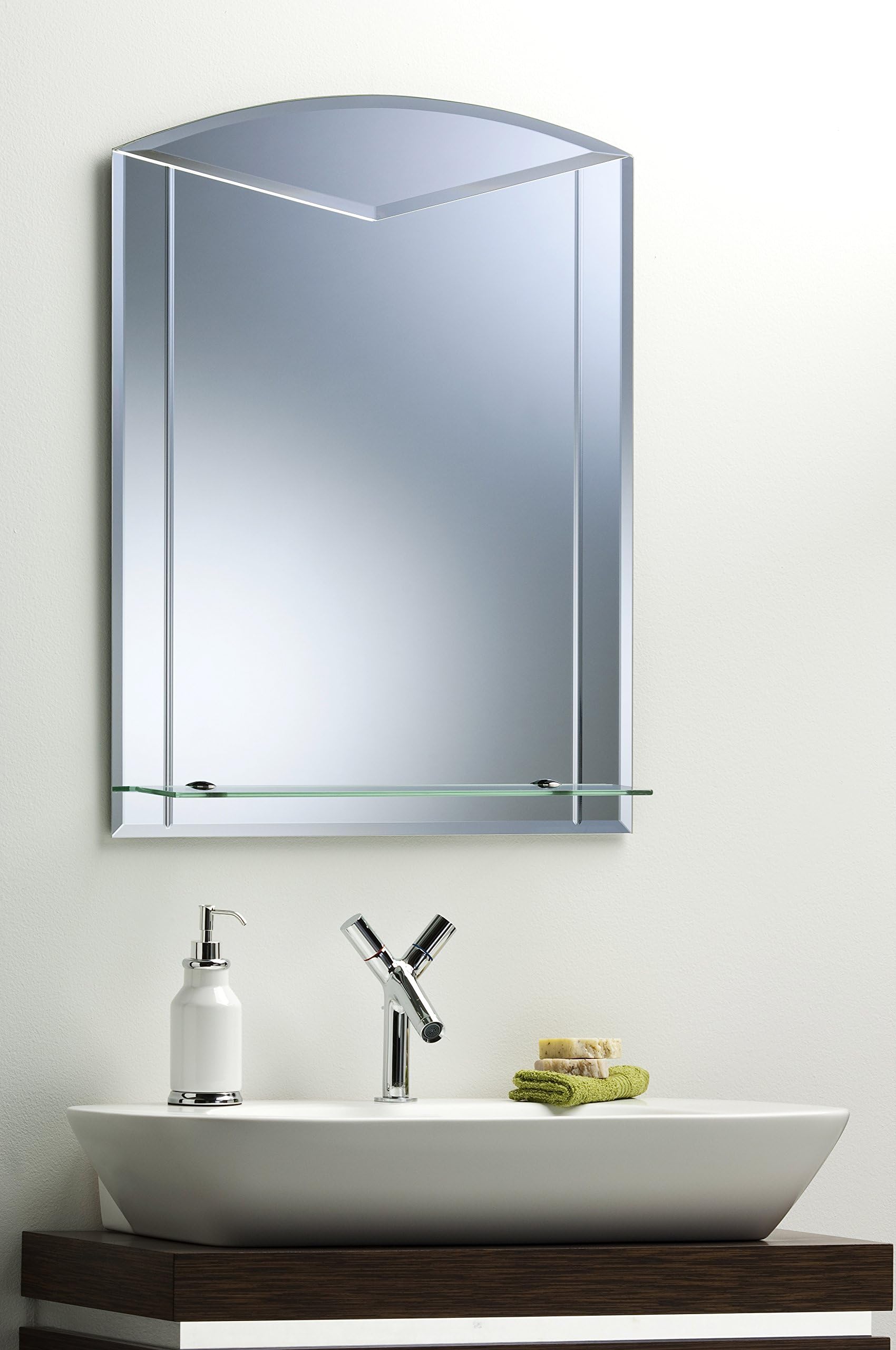 Neue Design Unique Arch Bathroom Mirror With Shelf & Etched Detail Plain Large 80cm(H) X 60cm(W) Wall Mounted