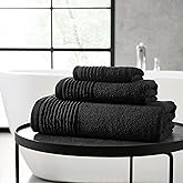 Vera Wang - Bath Towels, 100% Soft & Absorbent Terry Cotton, Low Linting and Fade Resistant, Medium Weight Bathroom Towels (Sculpted Pleat Black, 6 Piece)
