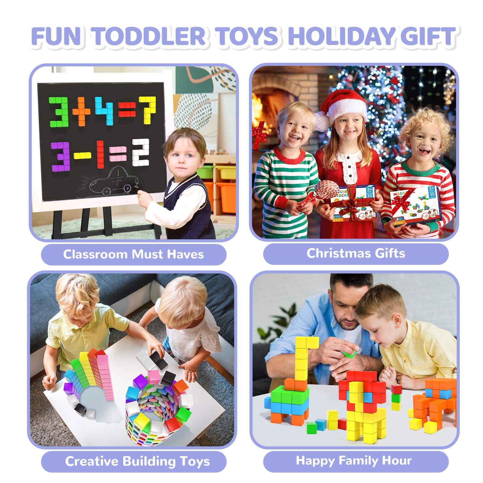 Hiwawind Magnetic Blocks, Toddler Toys for 3 4 5 Year Old Boys Girls, Stem Preschool Learning Sensory Toys and Gifts for Kids, Magnet Toys Building Blocks Cubes for Toddlers 3-5 （Pack of 2