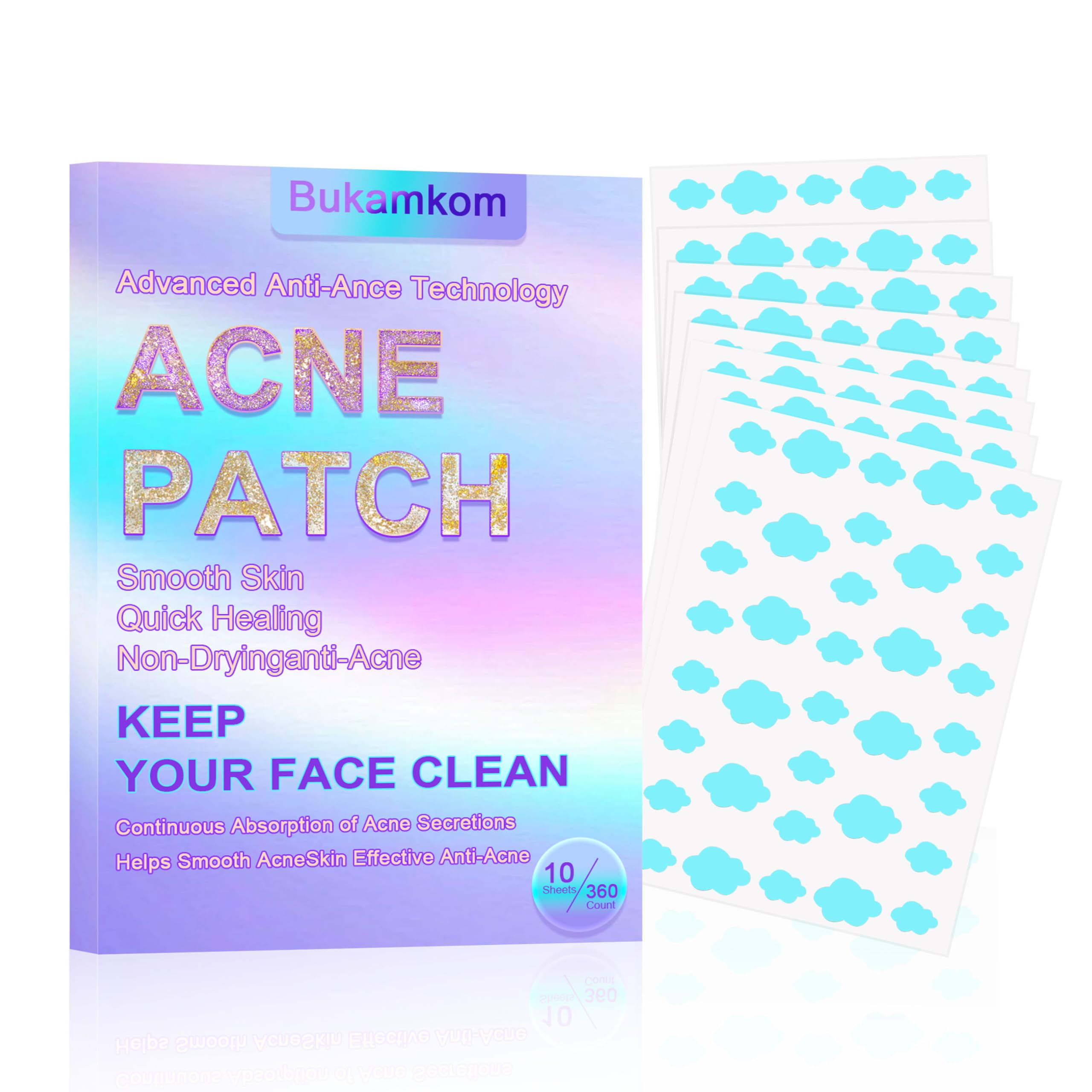 Bukamkom Pimple Patches for Face,Hydrocolloid Salicylic Acid Acne Patches Covers Acne,Blackheads,Zit Pimples,and Pimples,Cute Acne Patches Contains Salicylic Acid and Tea Tree Oil (360 pieces)